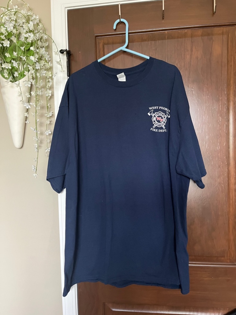 Gildan Navy Blue Short Sleeve Tee with Small Fire Dept Crest